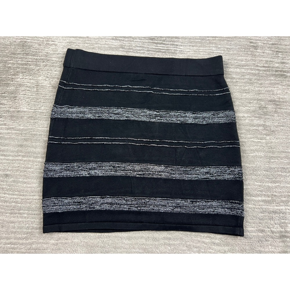Rock & Republic Skirt Women Large Black Silver Striped Knit Mini Bodycon Stretch